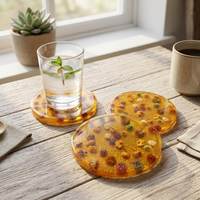 Sous-verres ronds en résine au design classique avec fleurs séchées, style bohème, tapis de table antidérapants pour la protection des boissons, sous-verres de table