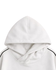 Sweat à capuche blanc pour homme avec manches à rayures contrastées, streetwear décontracté, sweat à capuche en molleton de coton, logo personnalisé, vente en gros - Product Image 4