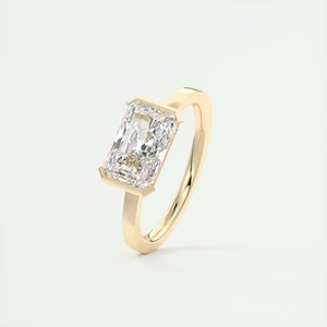 Lab Grown Diamond 2.30 Ct Radiant Cut IGI Certified Minimalist Engagement <b>Ring</b> 14K Yellow <b>Gold</b> East West Half Bezel <b>Set</b> - Product Image 4