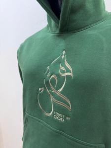 <b>Green</b> <b>Men's</b> Hooded Quarter Zip Sweatshirt Embroidered Arabic Calligraphy Trust God Front Pocket Casual Fleece Oversized 100% - Product Image 6