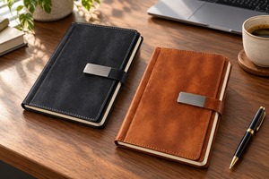 Carnet de notes en cuir PU avec fermeture à sangle pour le bureau, les réunions d'affaires, l'écriture de notes et coffret cadeau personnalisé - Product Image 2