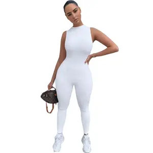 Wholesale high street skinny o neck tank tops breathable hip hop casual tight stretch night club wear sexy bodysuit jumpsuits