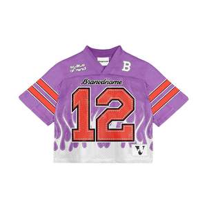 เสื้อฟุตบอลสีม่วง State Of Mind พร้อมลายพิมพ์สีแดง 12 และลายเปลวไฟ เสื้อแขนสั้นระบายอากาศได้ดีสำหรับฤดูร้อนแบบยูนิเซ็กส์ - Product Image 1