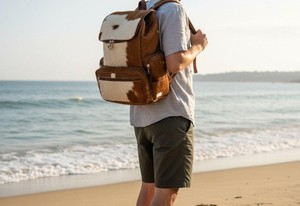 Rugged Western Hair-on <b>Leather</b> <b>Backpack</b> <b>Real</b> Cowhide Fur Outdoor Rucksack Custom <b>Leather</b> Bag Factory LHBP-0215 - Product Image 2