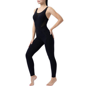 Mono de yoga sin mangas de cintura alta para mujer, color liso, con detalles de malla, transpirable, de elastano y nailon, de longitud completa, ajuste ceñido, de una pieza. - Product Image 2