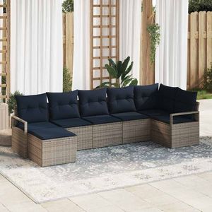 Set di divani in polyrattan grigio da 7 pezzi, elegante collezione di mobili da giardino - Product Image 3