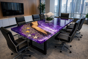 Mesa de Comedor de Resina Epoxi Ecológica de Lujo, Color Púrpura Océano, con Diseño de Borde Natural, Hecha a Mano, Moderna, para Diwali - Product Image 2