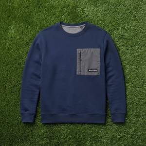 Men's <b>Navy</b> Crewneck <b>Sweatshirt</b> Utility Chest Pocket Zip Detail Long Sleeve Casual Streetwear Pullover Custom - Product Image 6