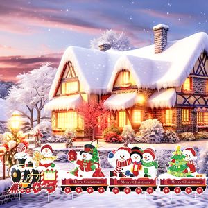 Cartelli da 4 pacchi per il cortile di Natale in plastica per il treno di Natale con i pali degli alberi del pupazzo di neve recinzione per il giardino per la decorazione natalizia - Product Image 5