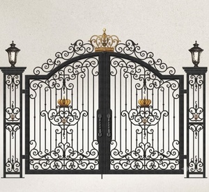 Custom Handcrafted Ornamental Iron Heavy Duty European Design Anti-Rust Powder Coated <b>Double</b> Swing <b>Gate</b> for Residential Estate - Product Image 1