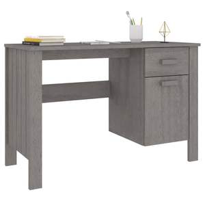Bureau d'ordinateur rectangulaire gris clair en bois de pin massif et MDF avec lampe de bureau intégrée - Product Image 4