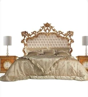Ensemble de lit king size de style américain avec rembourrage capitonné et cadre doré, ensemble de meubles de chambre à coucher au design antique pour la maison ou les mariages