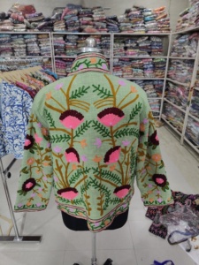Women's Embroidered Floral Jacket Green With Pink And Purple Flowers Long Sleeve Traditional Style <b>gift</b> for her - Product Image 6