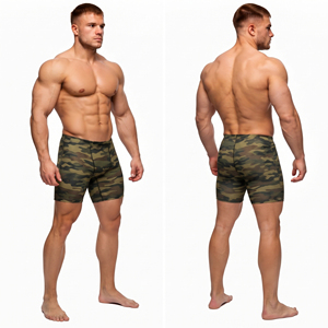 Shorts de compression camouflage OEM pour hommes, taille basse élastique, shorts de yoga, vêtements de sport, collants courts tricotés, shorts d'entraînement ajustés pour hommes - Product Image 4