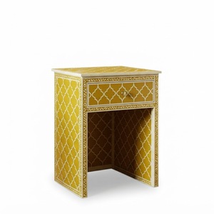 Geometric <b>Black</b> & White Bone Inlay <b>Bedside</b> Table Handcrafted Moroccan Style 1 <b>Drawer</b> 2 Door Bedroom Nightstand Cabinet Wholesale - Product Image 2