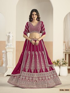 Lehenga Choli semi-cousu en Faux Georgette avec broderie de sequins, style moderne, pour mariages, Diwali et occasions de fête, longueur ras du sol - Product Image 4