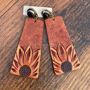 Nouvelle arrivée Style occidental usiné à la main sculpture boucles d'oreilles en cuir femmes mignon à la mode larme boucle d'oreille en cuir usiné bijoux de mode - Product Image 3