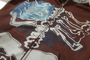 Sudadera con capucha extragrande personalizada con cremallera completa, diseño de calavera con estampado de huesos y llamas en toda la prenda, 100% algodón polar - Product Image 3