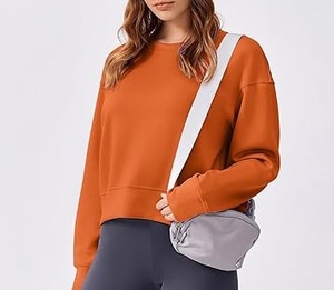 <b>Orange</b> Color Custom Printed Front Baggy Loose <b>Fleece</b> Terry Sweatshirts O Neck Plain Dyed Eco-Friendly Outerwear Sexy Partywear - Product Image 5