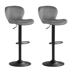 2 Pack Gray Bar <b>Stools</b> with <b>Adjustable</b> Height and 360 Degree Swivel Dutch Velvet Upholstered PU Material for Kitchen Use - Product Image 3