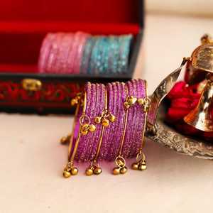 Juego de brazaletes étnicos chapados en oro con dijes de campana para mujer, joyería de boda, brazaletes estilo Kashmiri rojos, juego de 12 piezas con diseño de gotas de lluvia. - Product Image 6
