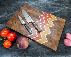 Planche à découper artisanale en noyer à grain croisé, bloc de boucher en noyer, planche à fromage, rayée, avec poignées, rainure pour jus, moderne - Product Image 3