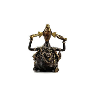 Handcrafted Brass Ganesha <b>Statue</b> 4 Inch <b>Gold</b>-Plated Antique Tribal Art Pooja Decor Collectible - Product Image 5