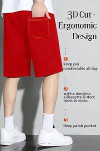 Pantalones Cortos Deportivos Unisex Rojos con Nervaduras, Corte Regular, Teñido Liso, para Artes Marciales - Product Image 3