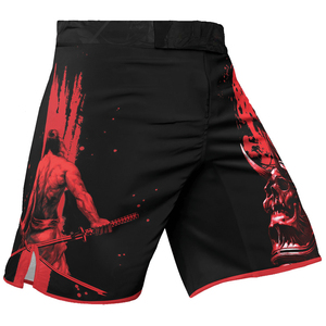 Men's Black MMA <b>Shorts</b> Red Samurai And Skull Print Quick Dry Mixed Martial Arts Fight Wear Regular Fit Practice <b>Grappling</b> <b>Shorts</b> - Product Image 1