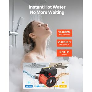 Sistema di Pompa di Ricircolo Acqua Calda 10 GPM, Circolazione Istantanea, Controllo a 3 Velocità, 0.13 HP, 110/120V, NPT 3/4 Pollici - Product Image 3