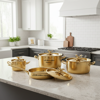 Peralatan Masak Eropa Elegan dari Baja Tahan Karat dengan Lapisan Poles, Set Panci dan Wajan Logam Bertekstur Premium untuk Prasmanan dan Penyajian