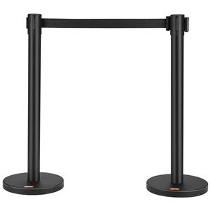 Confezione da 2 Pali Divisori per Controllo Folla in Acciaio al Carbonio Nero da 6,5FT, Verniciati a Forno, con Barriera Retrattile e Supporto per Banner - Product Image 1
