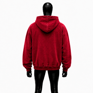 Men's <b>Red</b> Oversized Zip-Up <b>Hoodie</b> 100% Cotton Fleece Casual Hooded Sweatshirt Solid Color Pocket Design Autumn Wear Oversized - Product Image 2