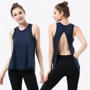 Camiseta de tirantes con espalda abierta activa para mujer con logotipo personalizado, ropa deportiva/para gimnasio, proveedor mayorista, chaleco con tirantes, aspecto de Yoga - Product Image 1