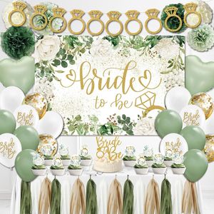 Decorazioni per Addio al Nubilato Verde Salvia, Sfondo per Festa, Pompon, Palloncini di Carta 'Bride Be Back' per un Matrimonio Perfetto - Product Image 1