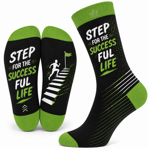 Step For The Successful Life Mens Crew <b>Socks</b> <b>Black</b> Yellow Digital Print Breathable Knitted Cotton Polyester Spandex Spring - Product Image 6