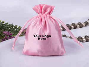 Wholesale Custom Lightweight Satin Pink <b>Drawstring</b> <b>Pouch</b> Personalized Logo for Jewelry Wedding Gift Container Packaging - Product Image 4