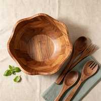 Bol à salade en bois artisanal Curio Craft, design Wabi Sabi, finition naturelle non enduite, écologique, non toxique, idéal pour offrir