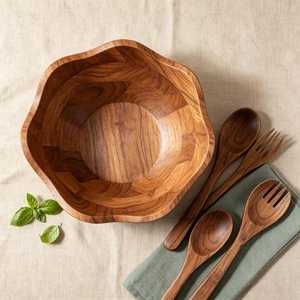 Tazón de Ensalada de Madera Hecho a Mano Curio Craft, Diseño Wabi Sabi, Acabado Natural Sin Recubrimiento, Ecológico, No Tóxico, Ideal para Regalo - Product Image 4
