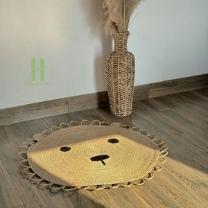 Tapis rond en jonc de mer de qualité export incontournable, paillasson naturel tissé avec bordure festonnée, tapis en fibres tressées pour la maison - Product Image 1