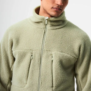 Men's Light Green Sherpa <b>Fleece</b> Full Zip <b>Jacket</b> Stand Collar Soft Plush <b>Teddy</b> <b>Fleece</b> Windproof Breathable Heated Down-Filled - Product Image 3