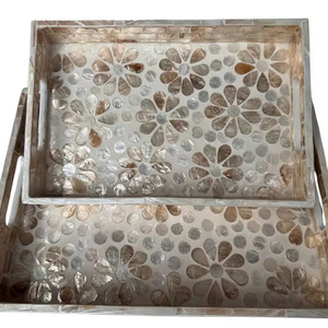 Ensemble de plateaux en nacre pour le Ramadan, avec incrustation MOP, classique, pliable, durable, pour salon - Product Image 1