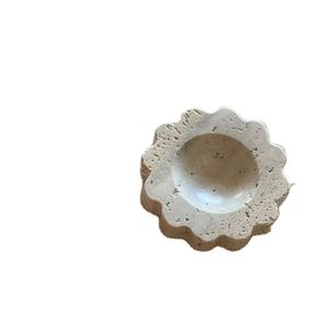 Mini bol décoratif en pierre de travertin festonné pour l'accentuation de la table, décoration de luxe pour la maison et l'étagère, design inspiré des fleurs, tendance - Product Image 1