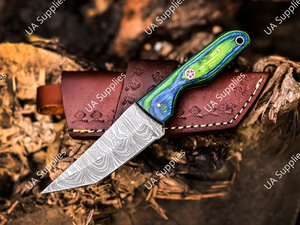 มีดเหล็กดามัสกัสคมกริบ สำหรับล่าสัตว์ ตั้งแคมป์ กิจกรรมกลางแจ้ง ด้ามไม้ปักก้า ทำมือ พกพาสะดวก ขายส่ง ODM - Product Image 6