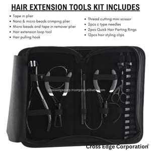 Kit de herramientas de extensión de cabello de color negro con estuche Kit de alicates de cuentas de aplicación con herramienta de bucle de tracción Agujas tipo C y pinzas para el cabello - Product Image 2