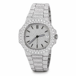 Reloj de Lujo para Hombre, Completamente Cubierto de Moissanita, Caja Cuadrada de Acero Inoxidable, Reloj de Cuarzo Estilo Hip Hop con Fecha - Product Image 1