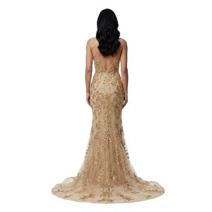 Robe de soirée sirène élégante dos nu à sequins, col halter haut de gamme, traîne longue, écologique, pour bal de promo, vente en gros - Product Image 4