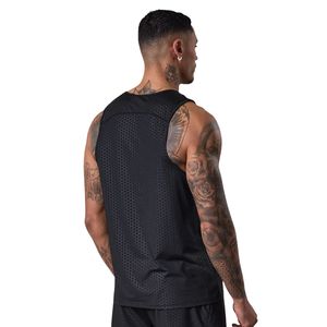 Débardeur d'entraînement noir sans manches pour homme, imprimé géométrique, séchage rapide, col rond, pour la gym et le sport - Product Image 2