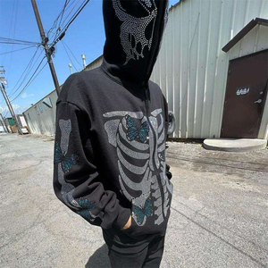 Sudaderas con Cremallera Personalizadas 100% Algodón para Hombre y Mujer, Sudadera con Pedrería OEM, Sudaderas con Diamantes de Imitación para Hombre y Mujer - Product Image 3