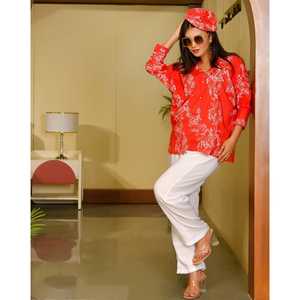 Conjunto Casual de Pana de Algodón Rojo Ámbar para Mujer, Talla XS, Primavera/Verano, Transpirable, para Uso Diario - Product Image 2